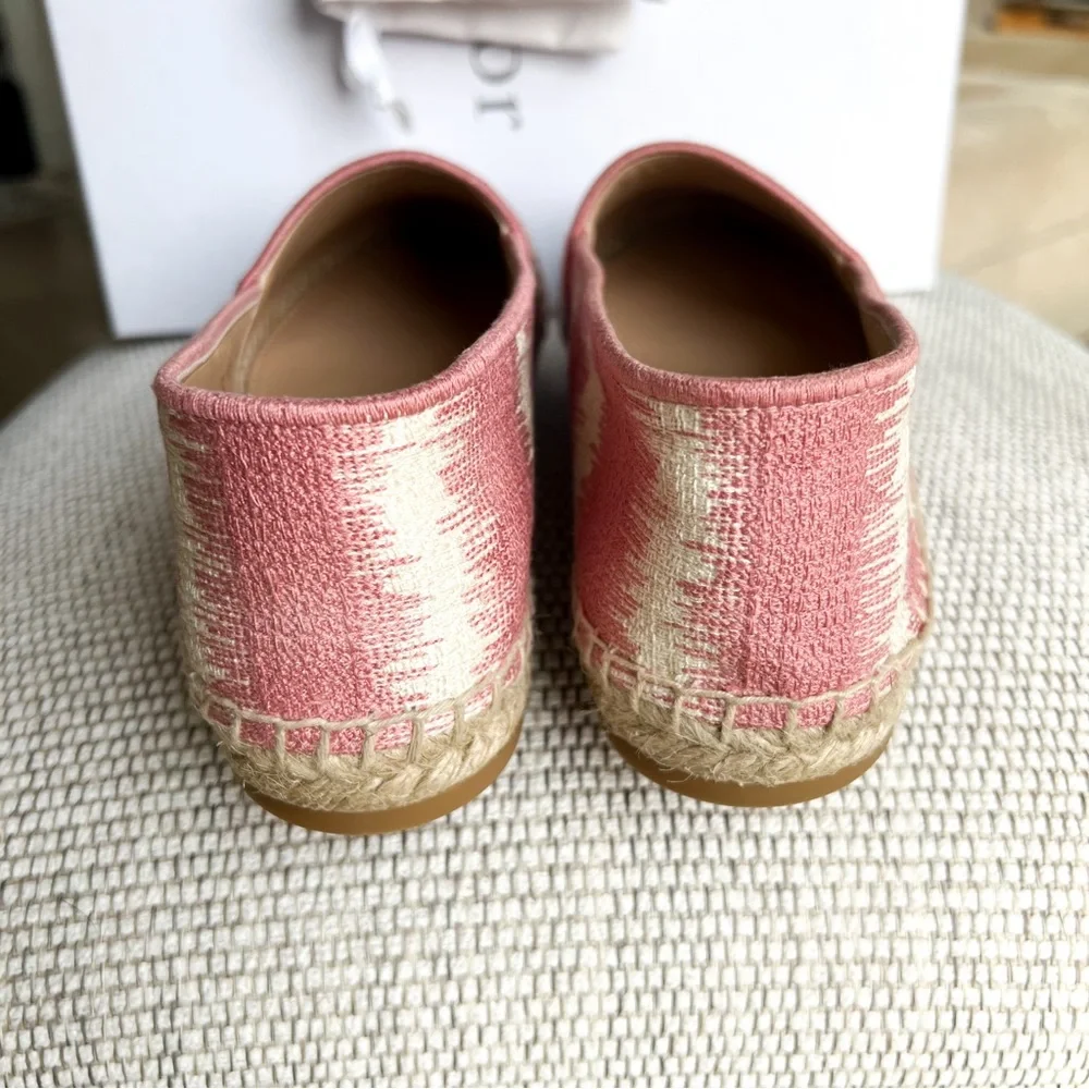 Dior Pink Granville Embroidered D Stripe Cotton Espadrille Flats - Picture 5 of 8